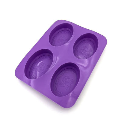 Wiederverwendbare Silikon-Seifenform mit 4 Mulden, langlebige ovale Form, lila Farbe