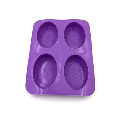 Wiederverwendbare Silikon-Seifenform mit 4 Mulden, langlebige ovale Form, lila Farbe
