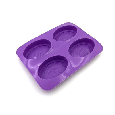 Wiederverwendbare Silikon-Seifenform mit 4 Mulden, langlebige ovale Form, lila Farbe