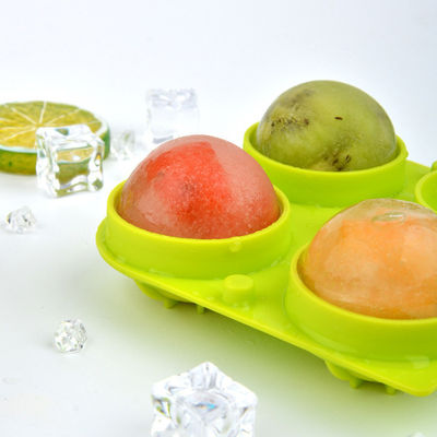 Langlebige, kugelförmige Eiswürfelform für Cocktails, 4 Mulden, grau-grüne Farbe
